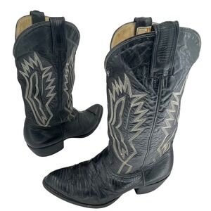 Montana Black Leather Cowboy Boots Western Exotic Lizard Pointed Toe Men's 10